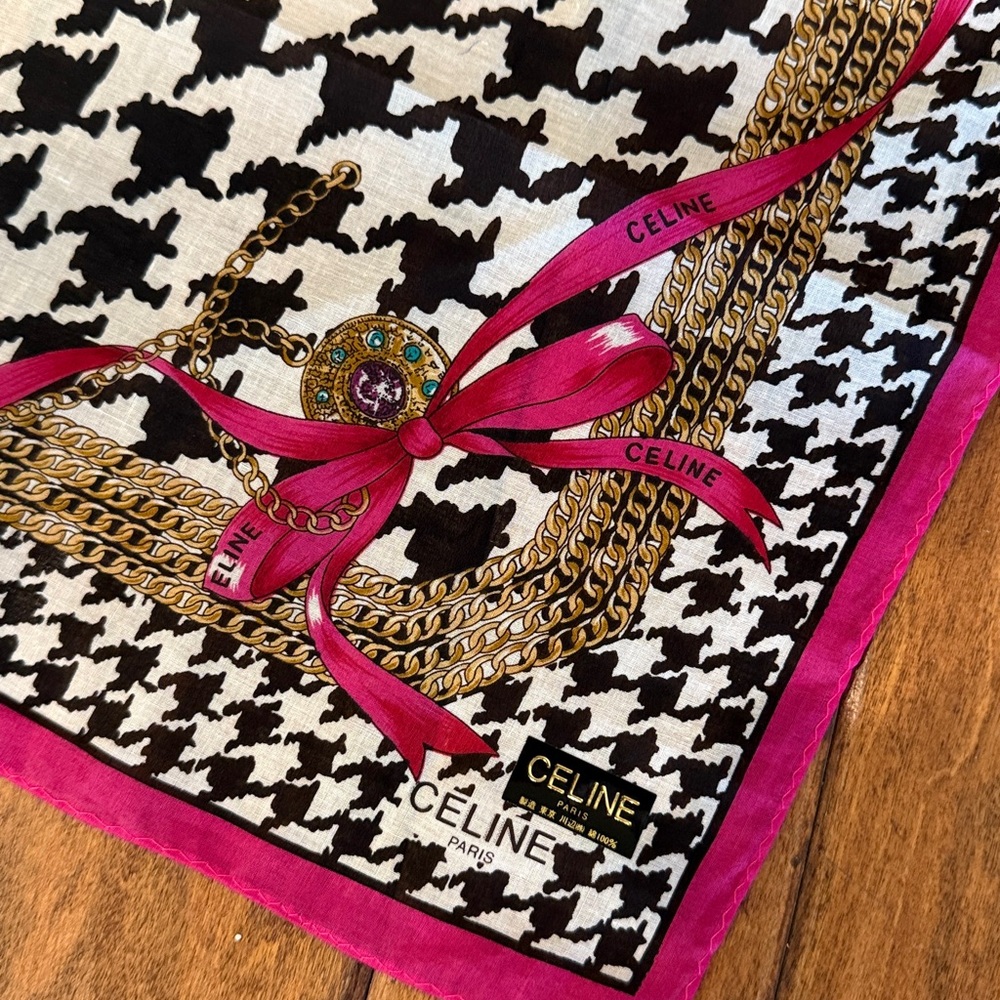 Celine Pink and Gold Houndstooth Scarf 19” - Picture 4 of 4